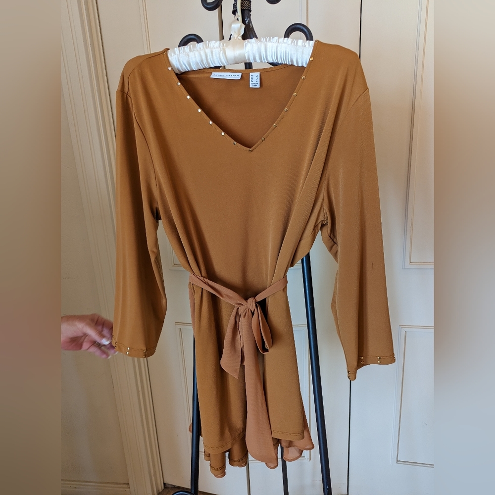 Susan Graver Blouse, copper color, size large, with belt